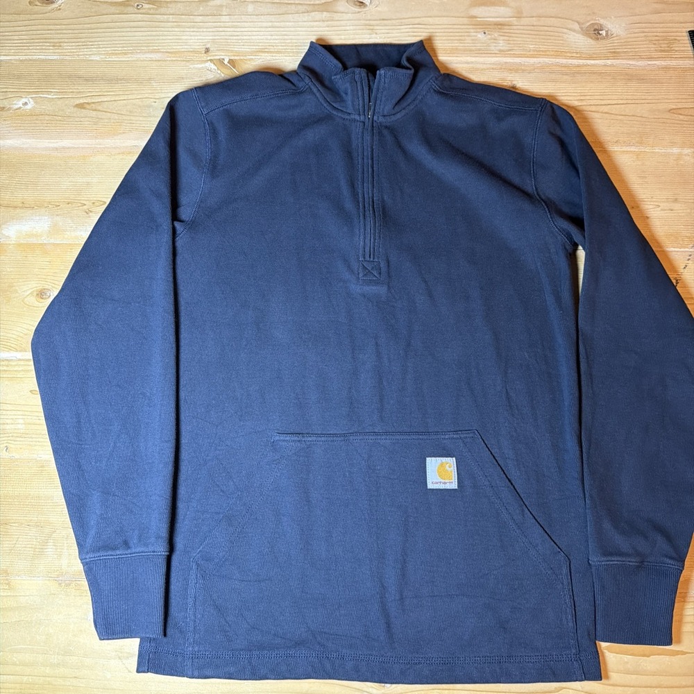 Carhartt Mens Size Small half zip anorak pocket pullover Navy relaxed Sweater
